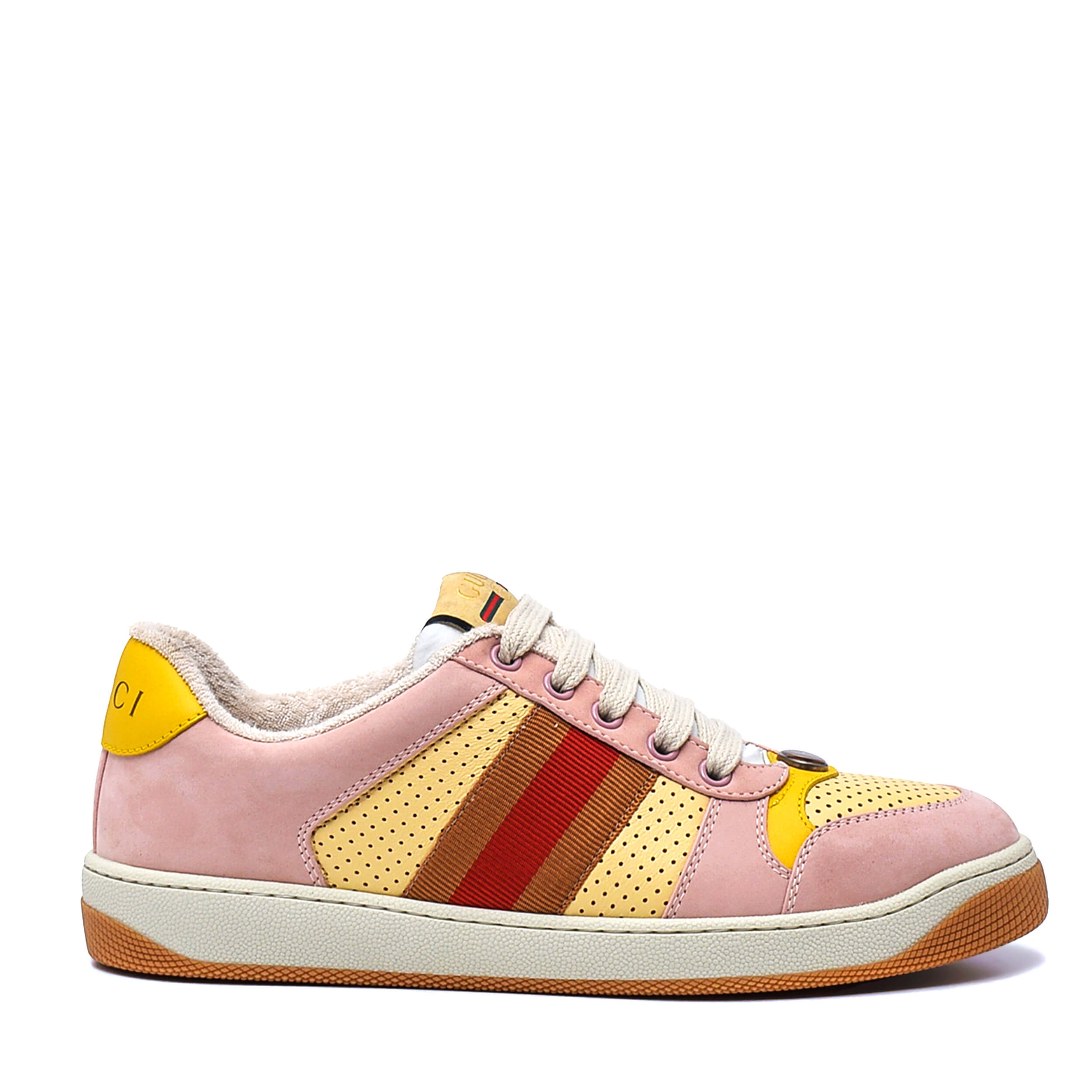 Gucci - Pale Pink Screener Lovelight Leather Sneakers / 38